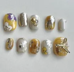 黄色　紫　振袖　成人式　和装　和柄　卒業式袴　色打掛　ネイルチップ　現品