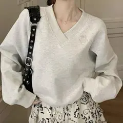 SHEIN 文字刺繍 ラグランスリーブ プルオーバー　ロングスリーブトップス