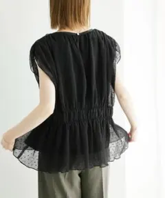 ロペピクニック　シャーリングドットブラウス 38 ブラック