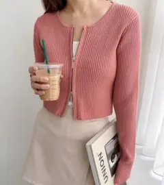 andme ダブルジップリブニットカーディガン