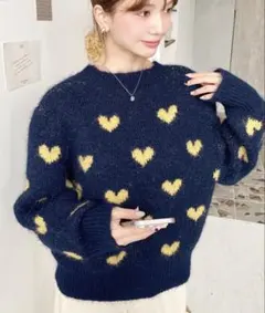 Wジャガードハート柄フェザーニットプルオーバー