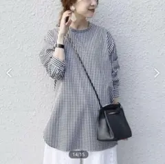 極美品✨SHIPS ウォッシャブルスタンドカラーチュニック　ギンガムチェック