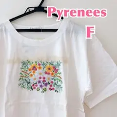 【新品タグ付】Pyrenees 花柄刺繍 半袖Tシャツ 白 ゆったりF