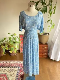 花柄 フラワープリント レーヨン シワ加工 半袖 ロングワンピース ドレス J5