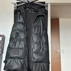 ZARA レザー風　ベスト　キルティング　ロングベスト