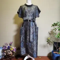 ★着物リメイク★　アンティークな柄の 大島紬　チュニックワンピース