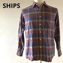 美品 SHIPS シップス チェックネルシャツ メンズ パープル系 紫 ベージュのサムネイル
