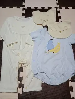 キムラタン★80cm長袖ロンパース＆半袖ロンパースのセット（スタイのおまけ付き）