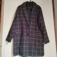 グレー系チェック ダブルボタン ロングジャケット