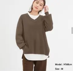ジーユー　ニット　Ｖネック　スウェットライク オーバーサイズニットチュニック