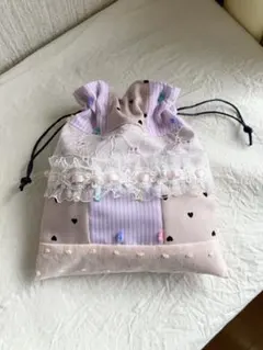 ハンドメイド　パッチワーク巾着袋 ☆ピンク系　レース