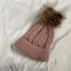 ピンク ケーブル編み ベビー帽子