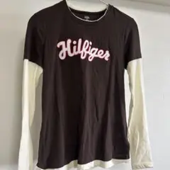 最終お値下げ！トミーヒルフィガー 長袖 ロンT 切り返し ロゴ刺繍 ブラウン古着