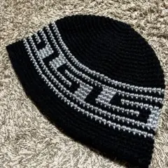 クラッシャーハット　バケットハット ブラック×メタリックシルバー　y2k