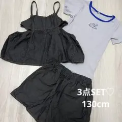 デニムキャミ＆デニムショートパンツ＆Tシャツセット　デニムセットアップ130cm