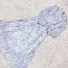 トッコクローゼット 水色 白 花柄 ロング ワンピース　 リボン M フリル