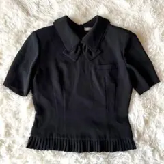 東京ソワール　半袖トップス　ブラックフォーマルフリル　リボン　9号　ポケット