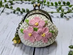 ハンドメイド ミニがま口ポーチ 桜
