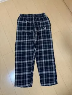 NYロゴ刺繍 ネイビー チェック柄パンツ　パジャマパンツ