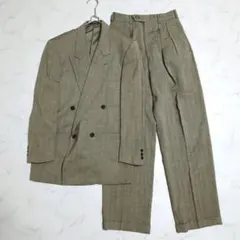 ヴィンテージ スーツ セットアップ ダブル ヘリンボーン ウール ベージュ L