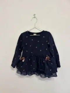 プティマイン　ネイビー フリル付きチュニック 100cm