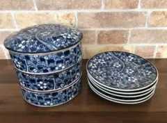 TOMINAGA TOKI★レトロな梅小紋3段重と小皿5枚セット