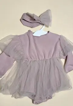 フリル付きベビードレス ヘアバンド付き