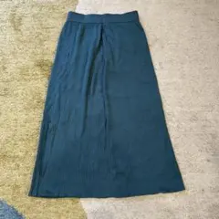 リブニット ロングタイトスカート 深緑　GU