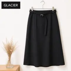 ベルト付き フレアスカート 黒 Lサイズ シンプル ミモレ丈 通勤のサムネイル