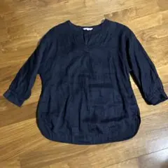 PLUSH ネイビー Vネック 七分袖シャツ
