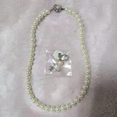 ホワイトパール ネックレス イヤリングセット