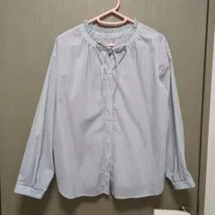 ikka ストライプ柄 フリルネック 長袖ブラウス Mサイズ
