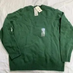 W)未使用品 ユニクロ プレミアムラム クルーネックセーター 毛 グリーン