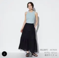 【美品】ユニクロ（UNIQLO）クリンクルコットンティアードスカート / M