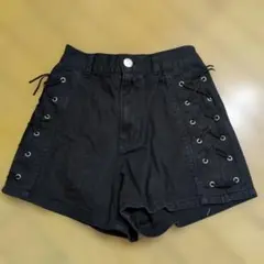ブラック サイドレースアップ ハーフパンツ