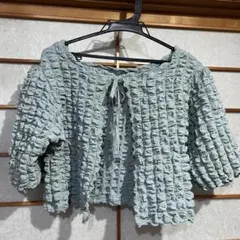 w closet ダブルクローゼット　ブルー　ぽこぽこカーディガン リボン付き