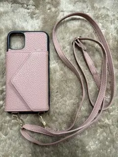 iPhone11 ピンク レザー調 スマホケース ストラップ付き