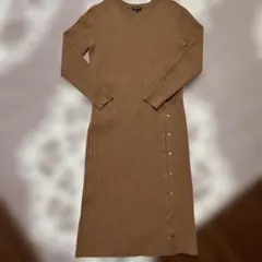 INDIVI リブ編み ロングワンピース ブラウン