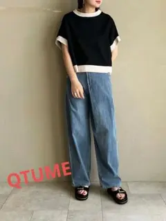 【QTUME】バイカラーボックスT　ブラック色☆