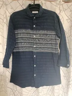 7分袖　シャツ　紺色　メンズ　古着　L　　CLOTHESTRUCK