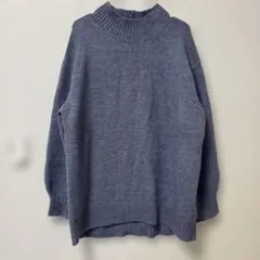 GLOBAL WORK タートルネックセーターブルー青M ハイネックニット