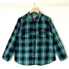 【美品】90s オールドネイビー フランネルシャツ 緑 チェック レディース Lのサムネイル
