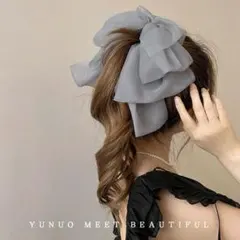 ヘアクリップ シフォンリボン ヘアアクセサリー バナナクリップ ビッグリボン