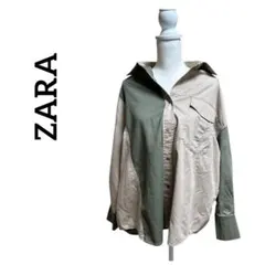 ZARA ザラ ツーカラー デニムシャツ カーキ XS ワークシャツ