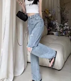 ハイウエストダメージデニムパンツ ︎︎︎︎⟡大幅お値下げ中︎︎⟡