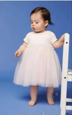 ピンクストライプワンピース（チュール付き）　プチバトー