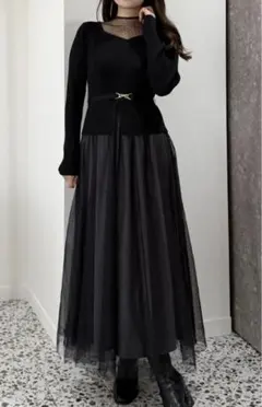 マーキュリーデュオ　ビットニットドットチュールドッキングワンピース