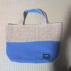 SHIPS シップス かごバッグ トートバッグ ストロー×ブルー