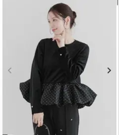 fitmore フィットモア　ドットジャガードバルーンベロアトップス