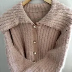 リブ編みピンクカーディガン